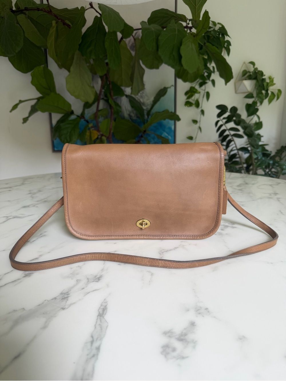 Coach Vintage NYC Convertible Clutch 9635 Putty Tan Leather Turnlock Bag 80's